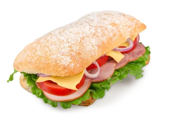 하얀 배경에 있는 맛있는 햄버거, — 스톡 사진