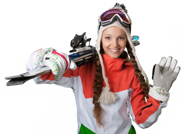 Gelukkig jonge vrouwelijke snowboarder — Stockfoto