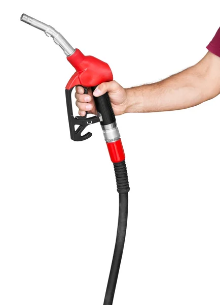Ruka držící benzinová pumpa — Stock fotografie