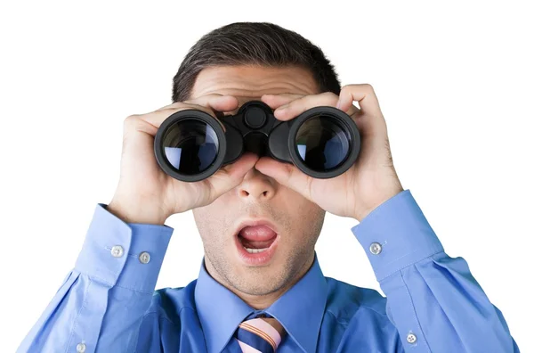 Man in shirt  with binoculars — Stock Photo, Image