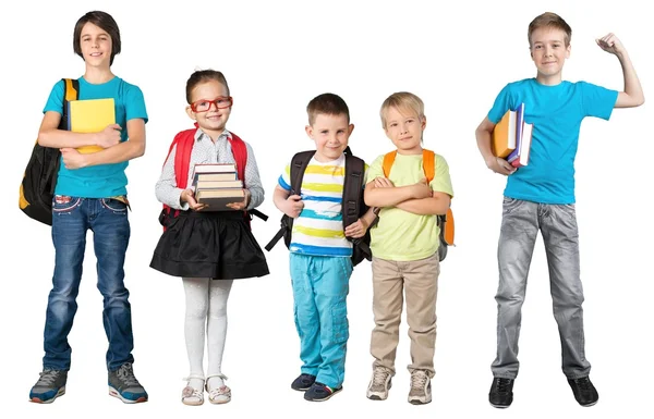 Uppsättning schoolkids stående — Stockfoto