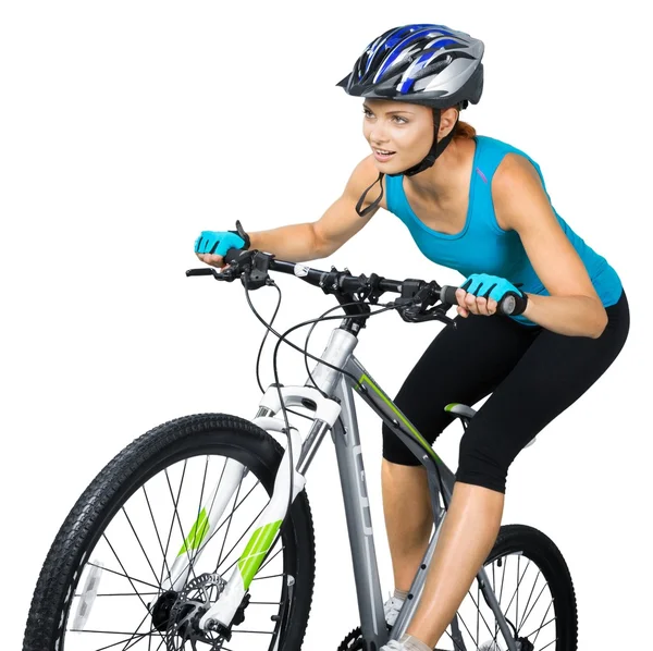 Woman on sport bicycle — Stock Photo, Image