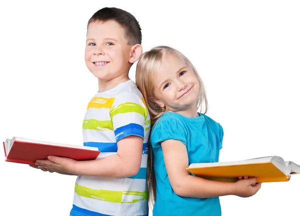 Junge und seine Schwester mit Büchern — Stockfoto