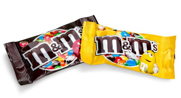 Closeup of M&M's milk chocolate candies 