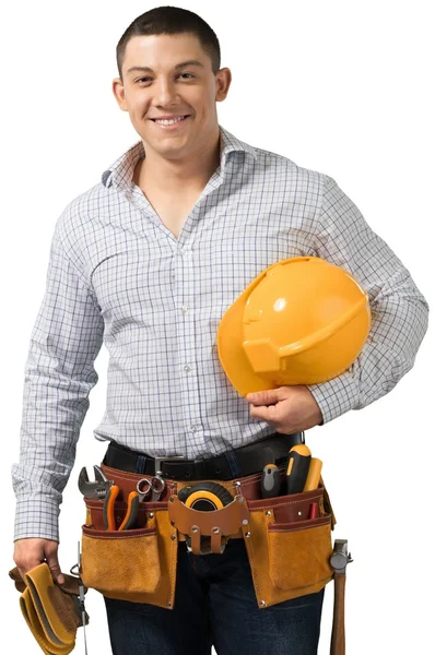 Männlicher Arbeiter mit Werkzeuggurt — Stockfoto