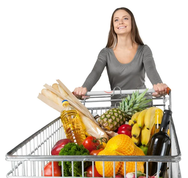 Mulher com carrinho de compras — Fotografia de Stock