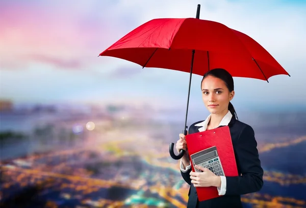 Beautiful businesswoman portrait with umbrella — Stock Photo, Image