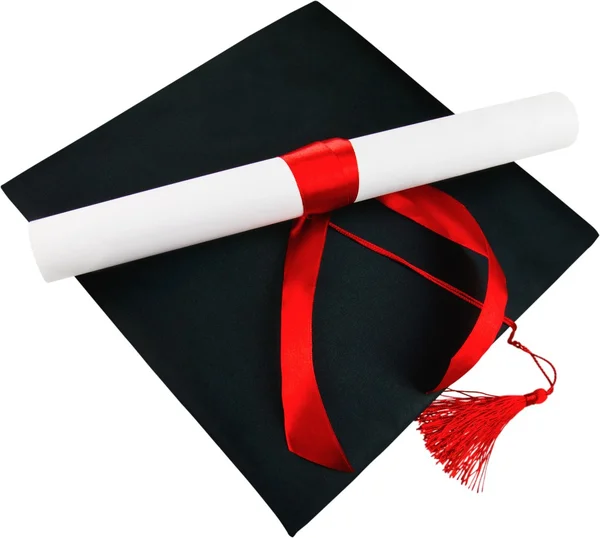 Casquette de graduation noire avec diplôme — Photo