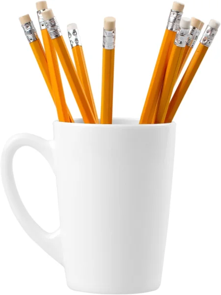 White ceramic cup with pencils — Stock Photo, Image