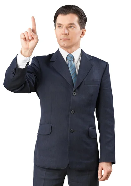 Homem de negócios aponta o dedo — Fotografia de Stock