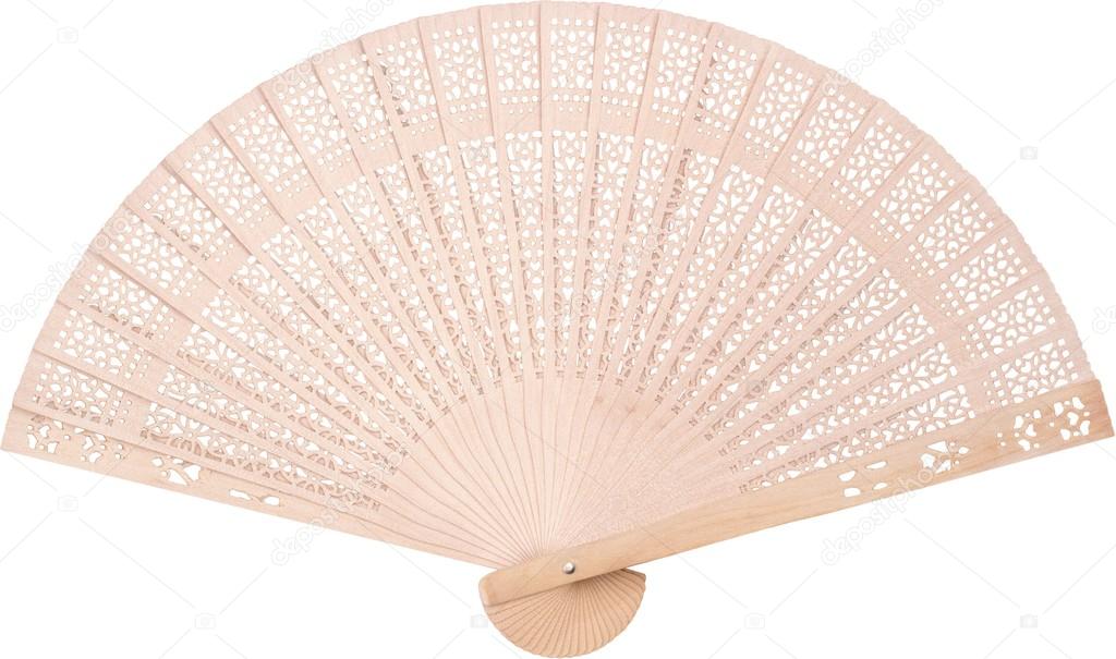 wooden oriental fan isolated