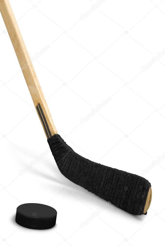 Hockey stick and puck isolated