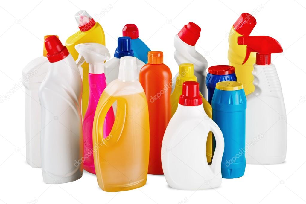 plastic bottles and cleaning equipment