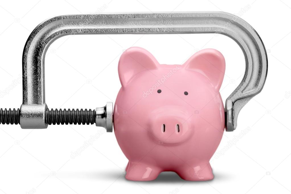 Pink piggy bank and clamp