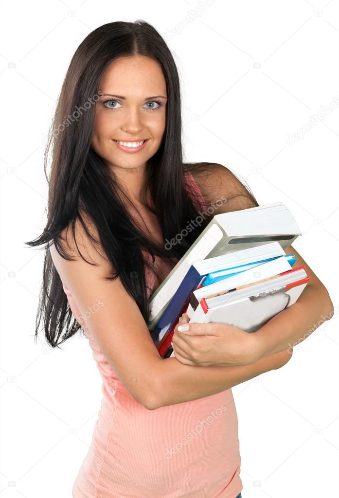 beautiful girl holding books