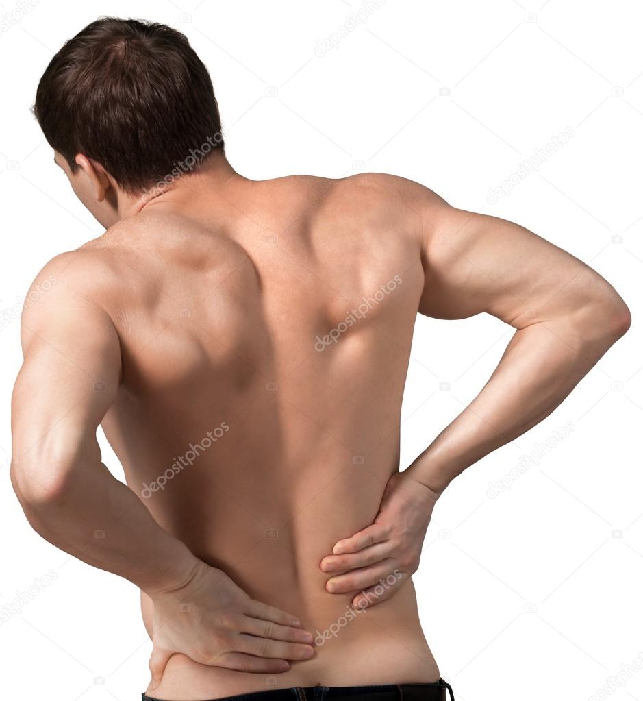 man touching his aching back