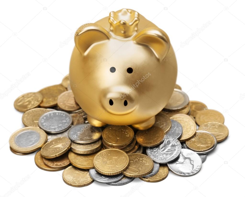  piggy bank and coins 