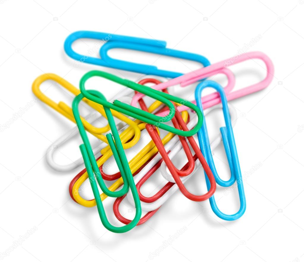 colored paper clips isolated 