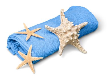 rulo havlu üzerinde yerleştirilen starfishes 