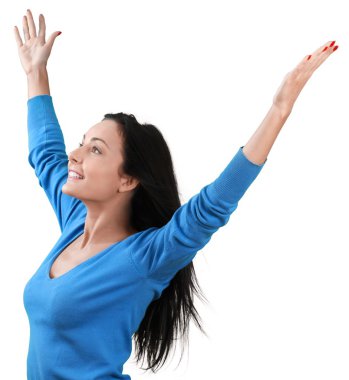 güzel genç kadın uzanmış kollarıyla