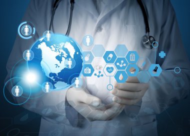Tıbbi simge ve genç doktor 