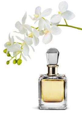 parfüm şişesi ve çiçekler 