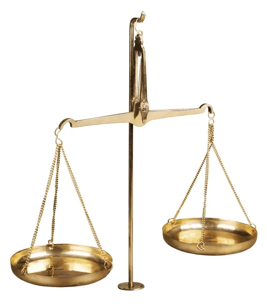 Balanças de ouro de justiça isoladas — Fotografia de Stock