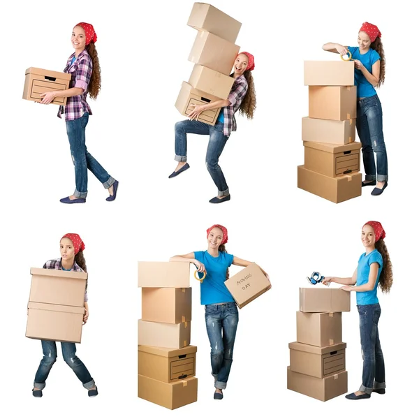 Woman moving into new house — Stock Photo, Image