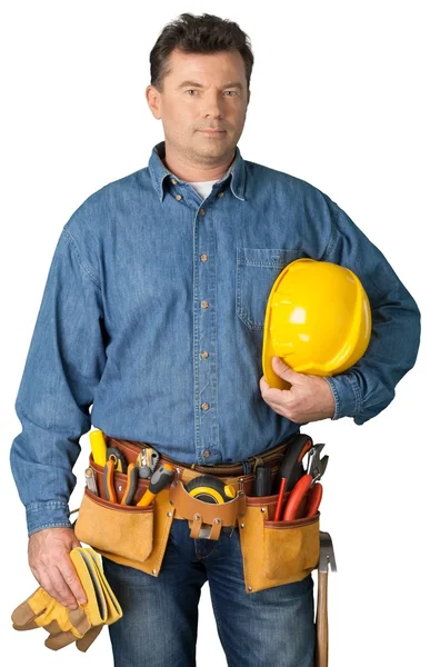 Άνδρας εργαζόμενος με ζώνη εργαλείων — Φωτογραφία Αρχείου