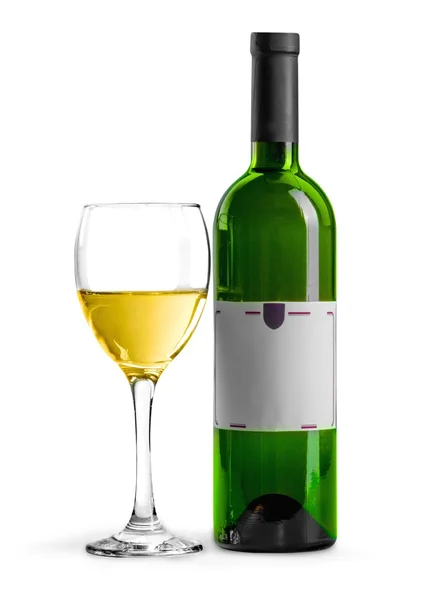 Botella y copa de vino blanco — Foto de Stock