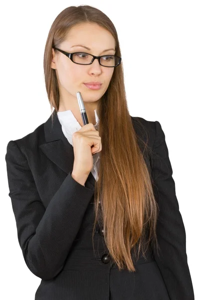 Geschäftsfrau steht mit Stift da — Stockfoto