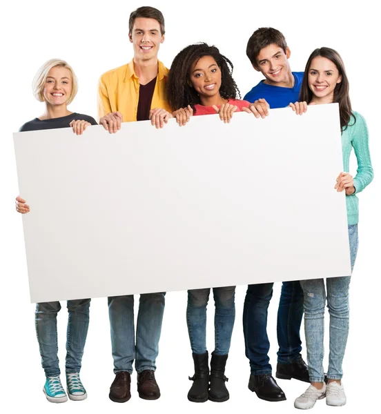Tonåringar som håller tom banner — Stockfoto