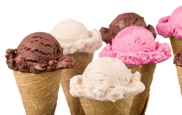 Chocolate, vanilla and strawberry ice cream — Stock Photo, Image