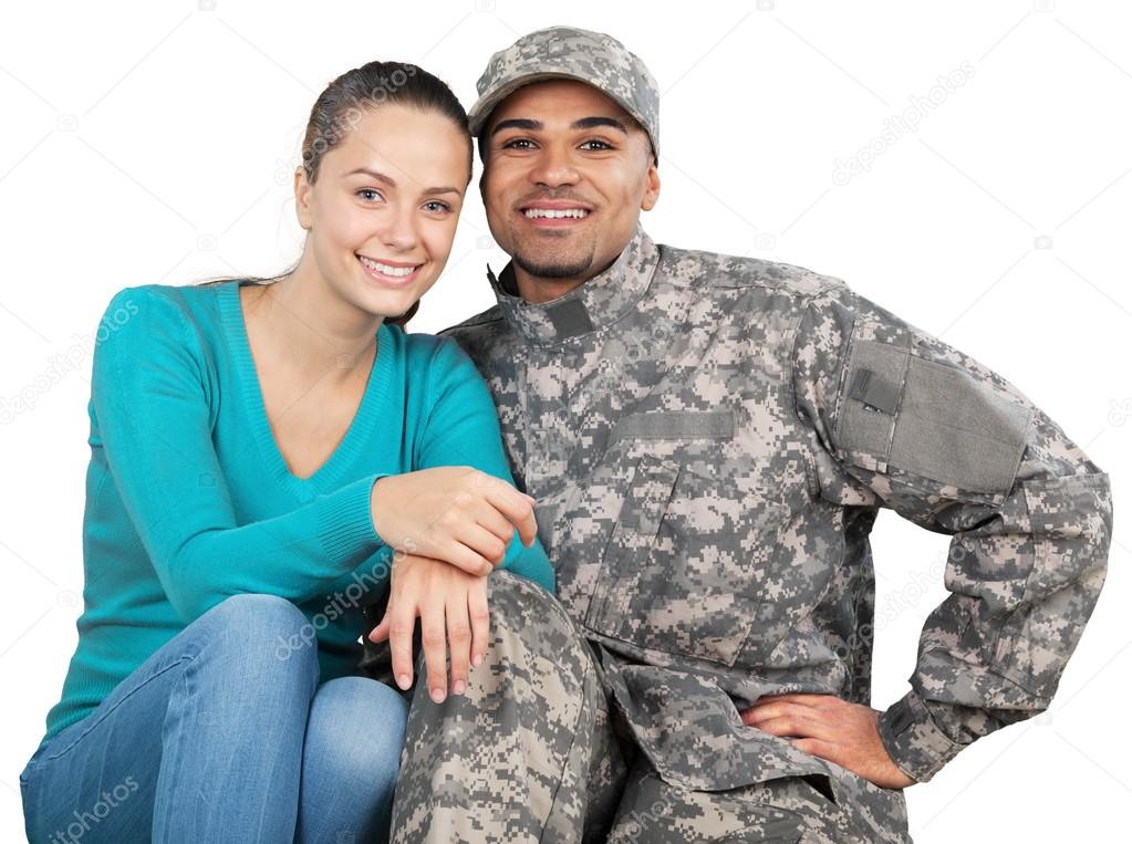 Smiling soldier with his wife 
