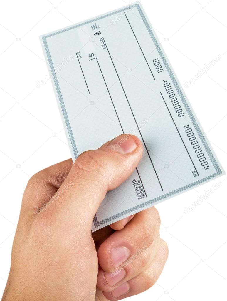 Hand holding blank check
