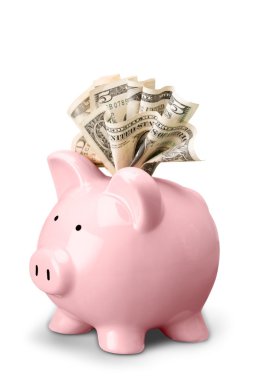 Bir dolarlık banknot ile pembe piggy banka