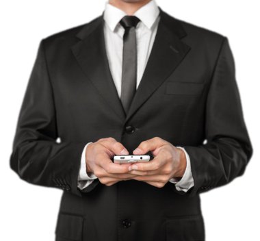 iş telefon tutarak takım elbiseli adamı