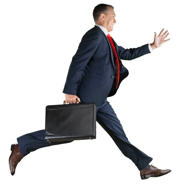 Portrait of happy businessman running — Stock Photo, Image