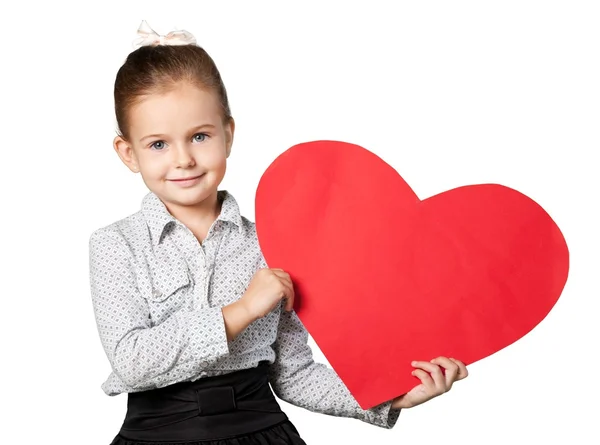 Little girl holding red heart — Stock Photo, Image