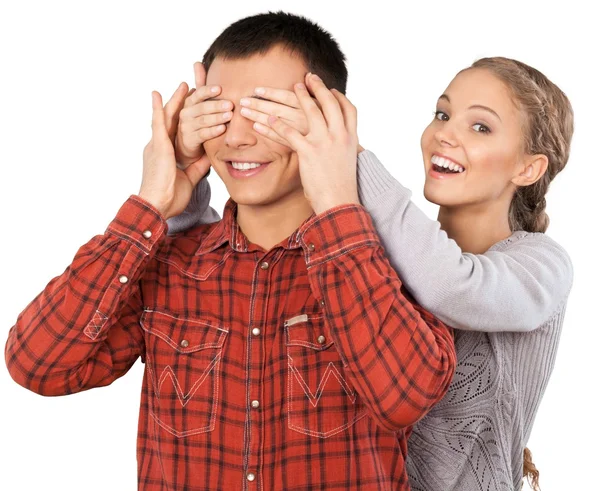 Girl closes eyes to boyfriend — Stock fotografie