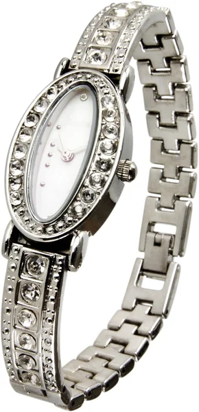 Femme argent montre-bracelet avec diamants — Photo