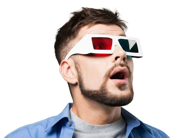 Förvånad man med 3d-glasögon — Stockfoto