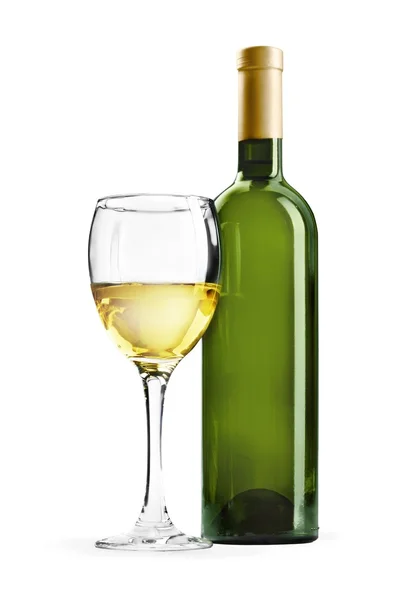 Botella y copa de vino blanco — Foto de Stock