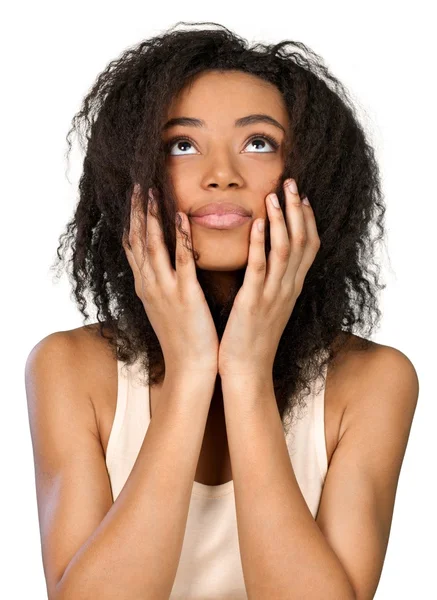 걱정 하는 젊은 아프리카계 미국인 여자 — 스톡 사진