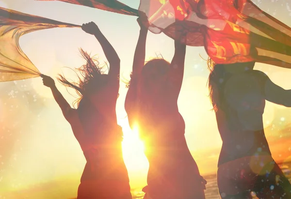 young women  walking on the sea shore