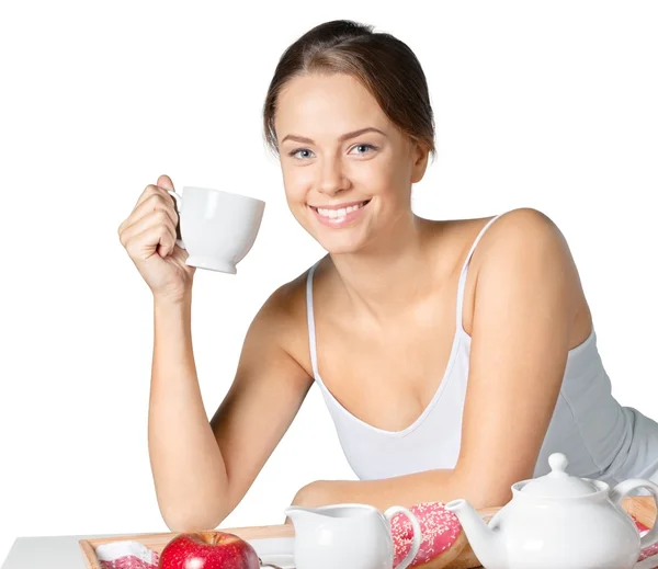 Mujer disfrutando del desayuno — Foto de Stock