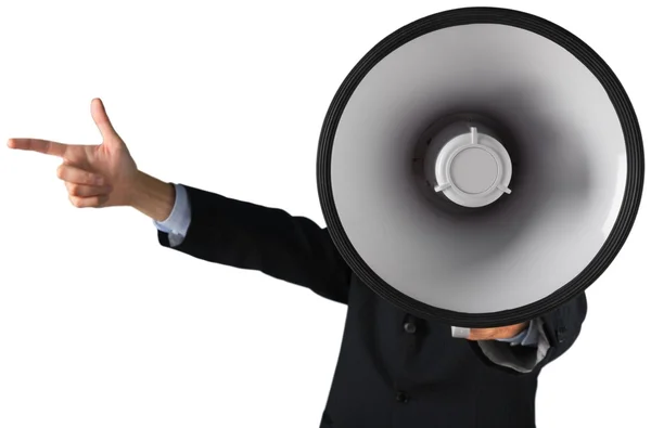 Businessman talking on the megaphone — Stock Photo, Image