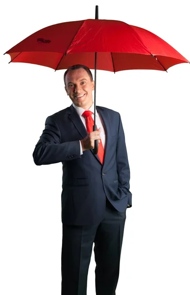 Zufriedener Geschäftsmann mit Regenschirm — Stockfoto