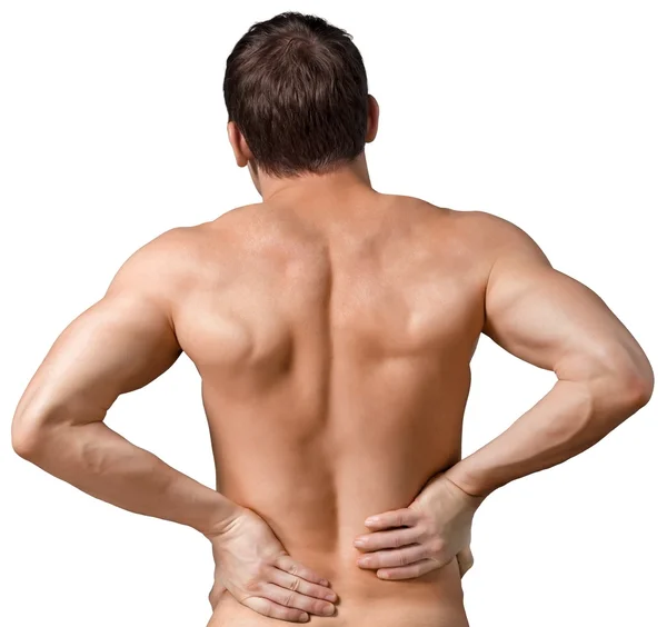 Hombre tocando su espalda dolorida —  Fotos de Stock