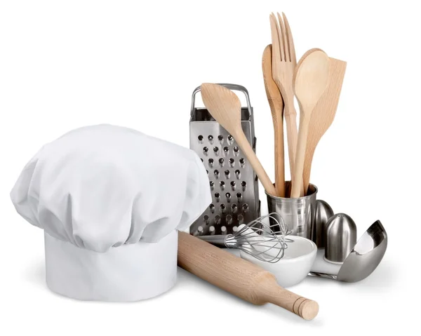 Kitchen Utensil with cook Hat — Stock Photo, Image